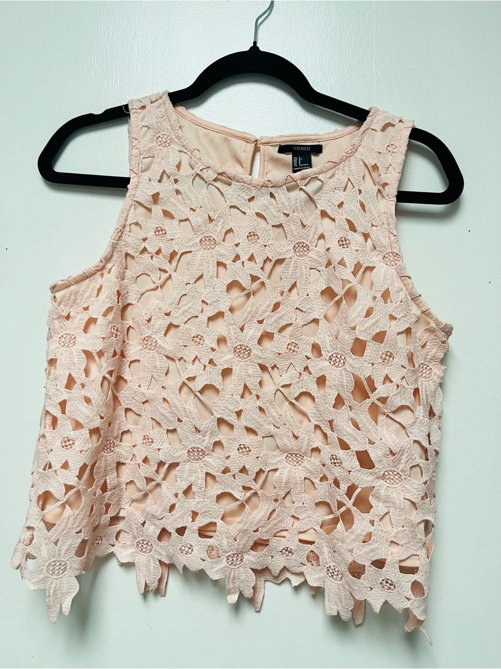 Forever 21 Light Blush Floral Crochet Cropped Camisole